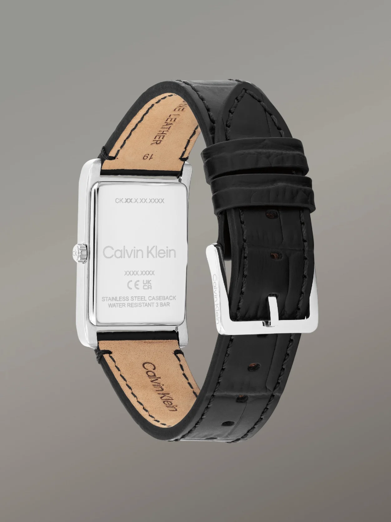 Black Rectangular Leather Strap Watch