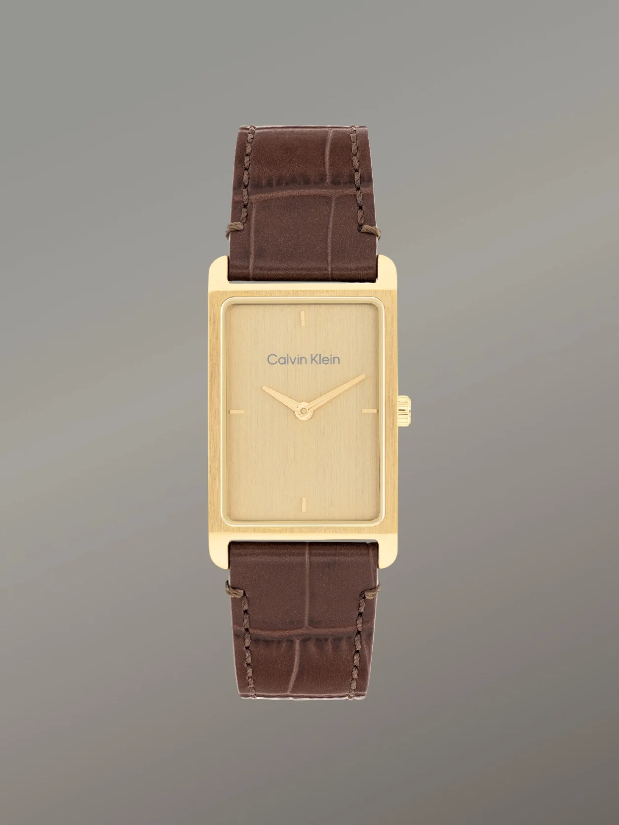 Brown Rectangular Leather Strap Watch