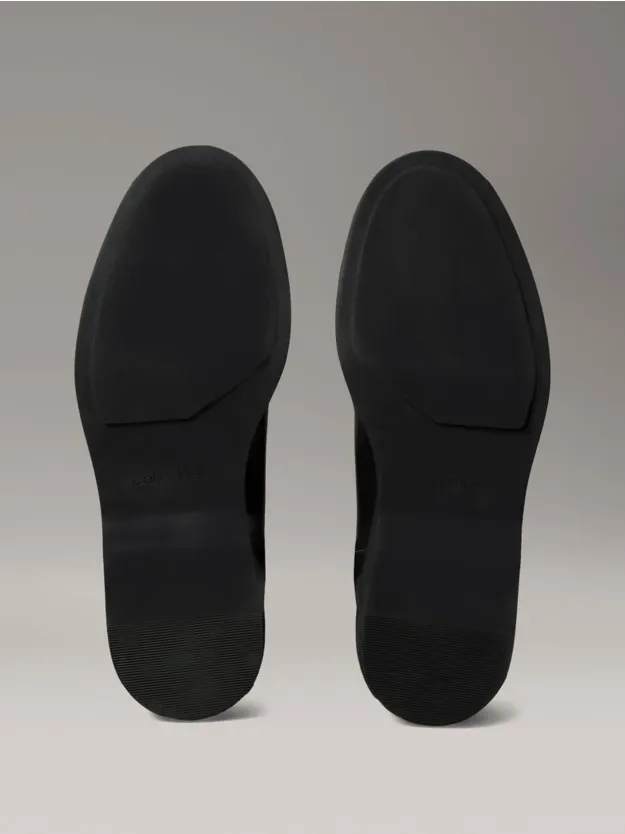 Ck Black Leather Signature Logo Ankle Boots