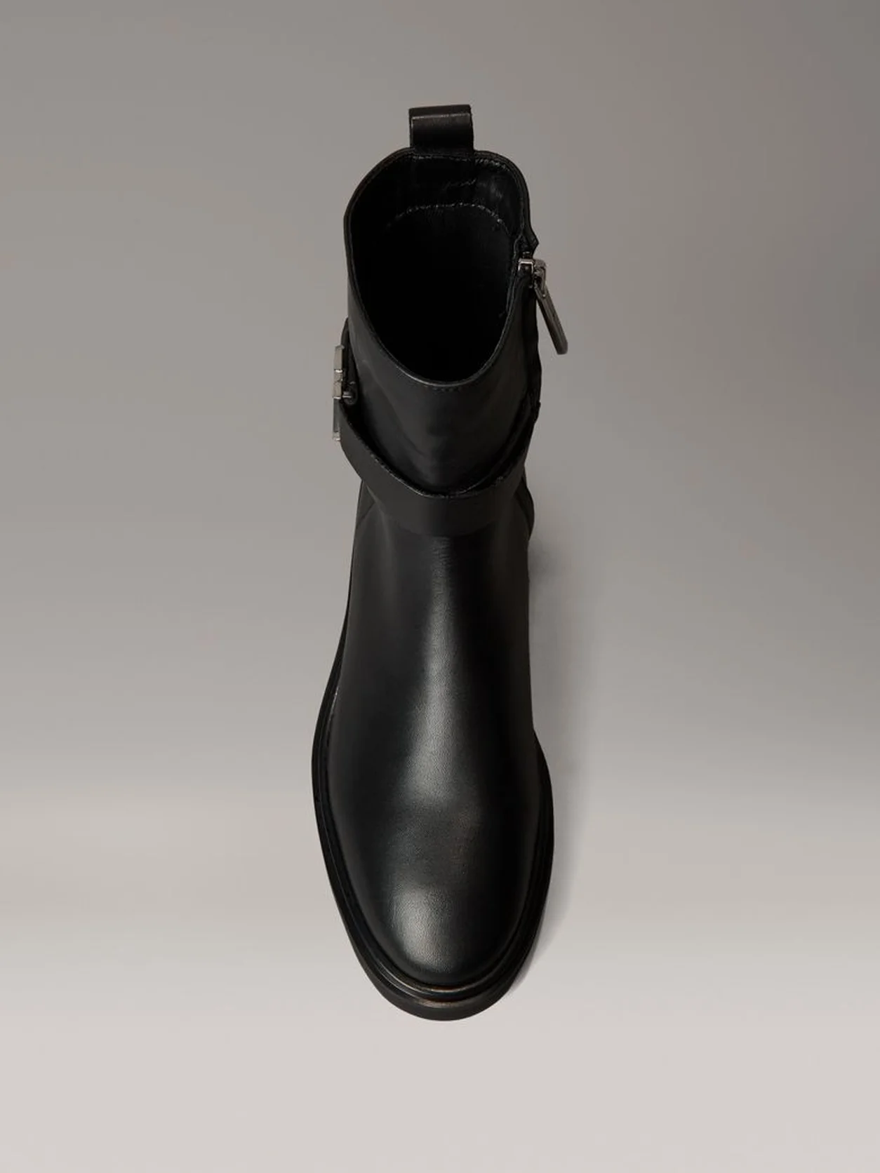 Ck Black Leather Signature Logo Ankle Boots