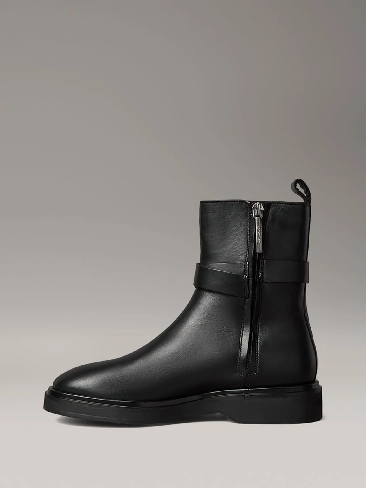 Ck Black Leather Signature Logo Ankle Boots