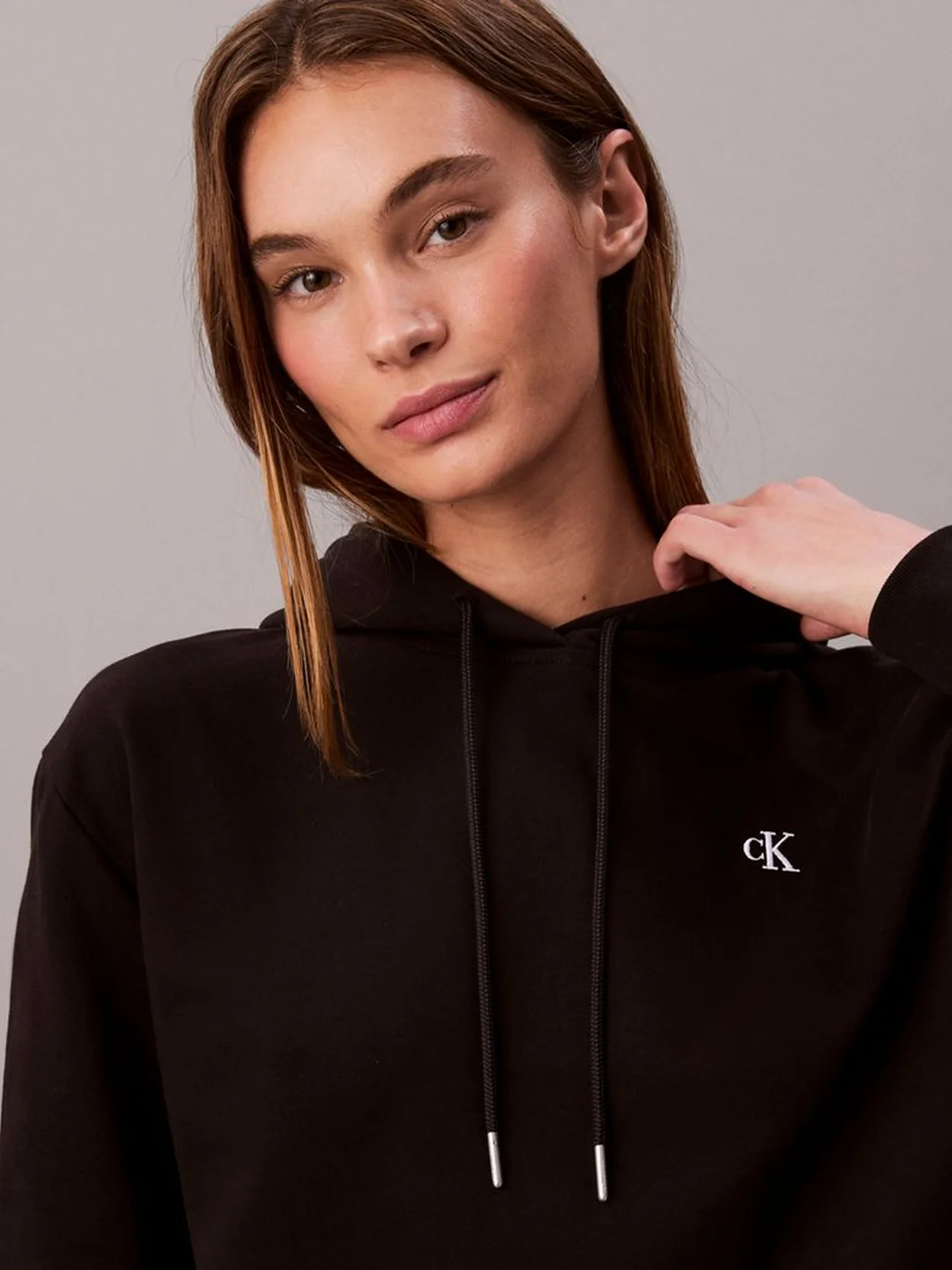 Black هودي من قماش تيري قطني مزين بحروف